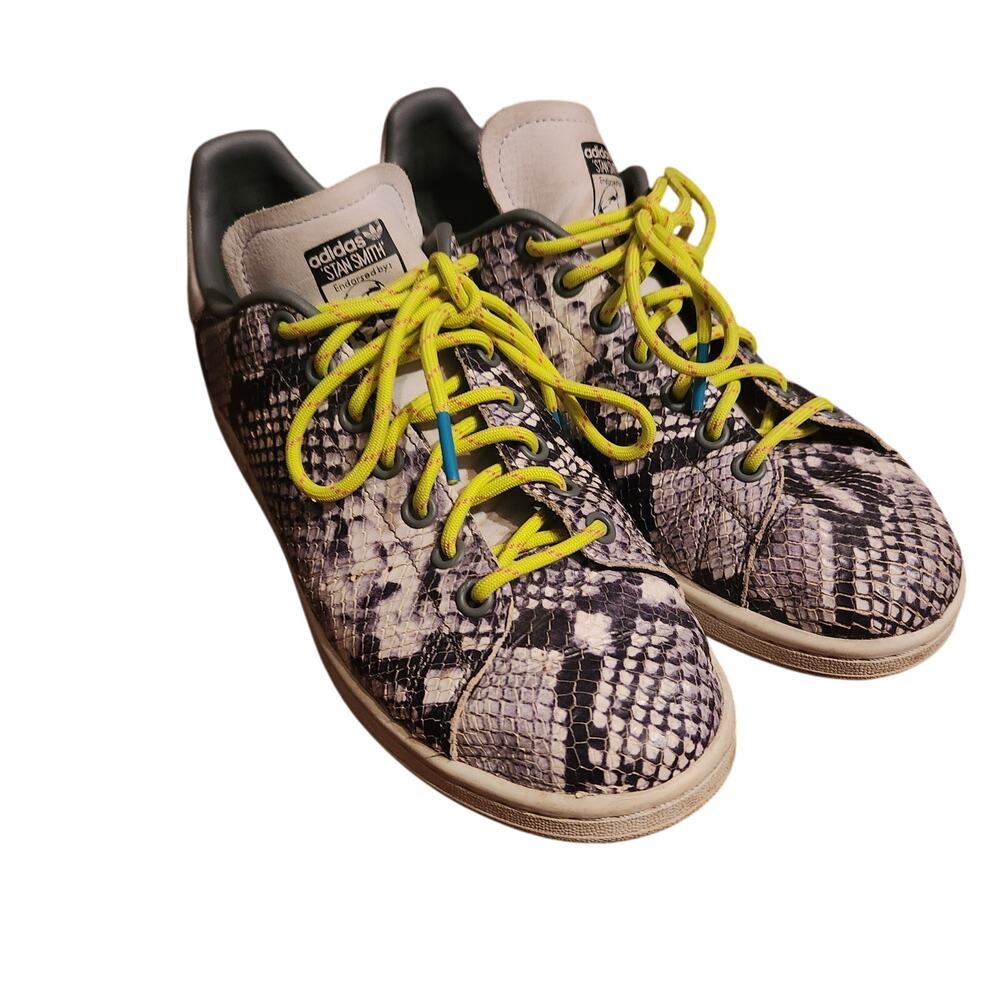 Adidas Originals Stan Smith Shoes White/Black/Grey Snakeskin Pattern Sz 7 Mens